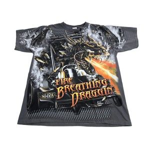 NHRA Racing FIRE BREATHING DRAGGIN' Shirt Large All Over Print Dragon